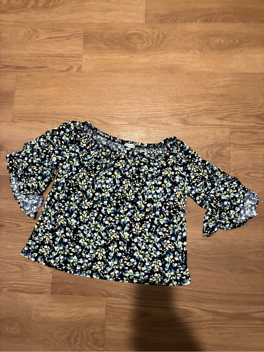 Womens Navy Floral Off-Shoulder Blouse